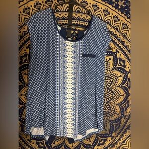 Maurices Navy and White Geometric Blouse